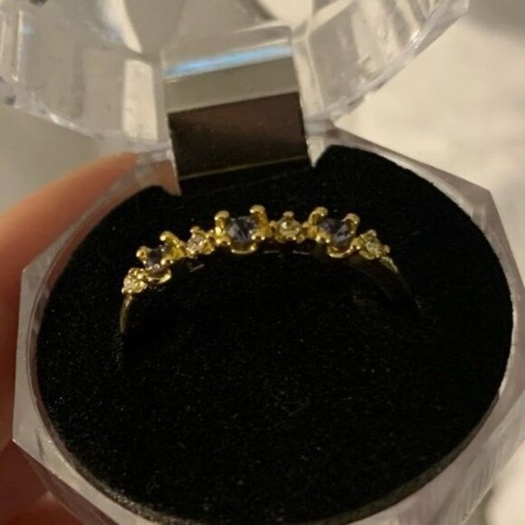 14k Gold Plated Blue Diamond Ring - Picture 7 of 8